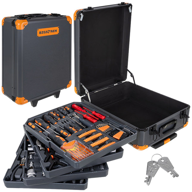 Coffret à outils de 1000 pièces avec mallette en aluminium et organiseurs