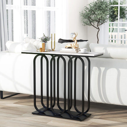 100 cm großer Konsolentisch aus Kunstmarmor mit verstellbaren Fußpolstern, Metallrahmen und Kippschutz-Sets