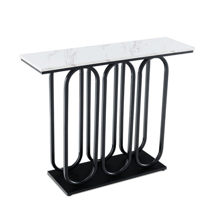 100 cm großer Konsolentisch aus Kunstmarmor mit verstellbaren Fußpolstern, Metallrahmen und Kippschutz-Sets