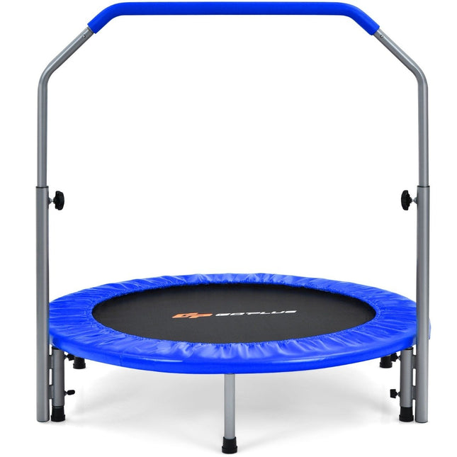 Trampoline de fitness mini trampoline pliable Ø101 cm avec poignée réglable en hauteur bleu + noir