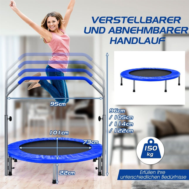 Trampoline de fitness mini trampoline pliable Ø101 cm avec poignée réglable en hauteur bleu + noir