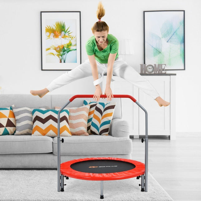Mini trampoline pliable Ø101 cm avec poignée réglable en hauteur trampoline fitness rouge