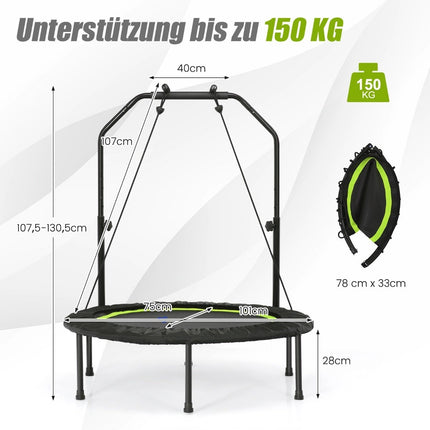 Mini trampoline Ø101 cm avec poignée réglable en hauteur et 2 bandes de résistance vert