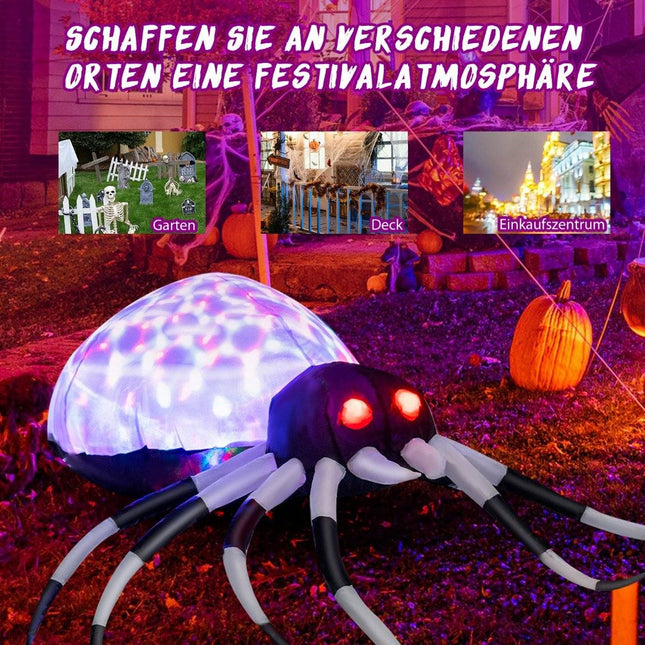 Araignée d'Halloween gonflable de 105 cm de large avec lumières multicolores et souffleur