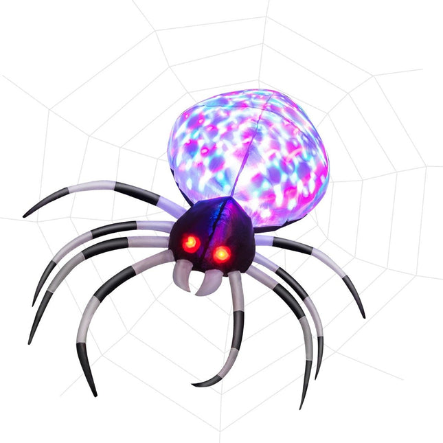 Araignée d'Halloween gonflable de 105 cm de large avec lumières multicolores et souffleur