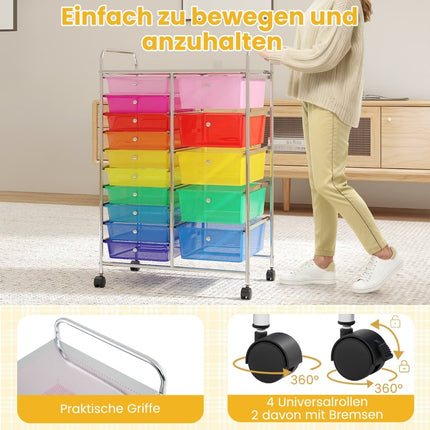 Rollcontainer mit 10 Schubladen und feststellbaren Rollen, Metallrahmen