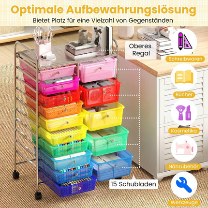 Rollcontainer mit 10 Schubladen und feststellbaren Rollen, Metallrahmen