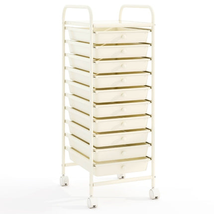 Chariot de rangement à roulettes à 10 tiroirs, 33 x 37 x 86 cm, blanc