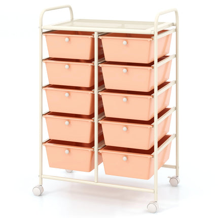 Rollwagen mit 10 Schubladen, Rosa, Metallrahmen