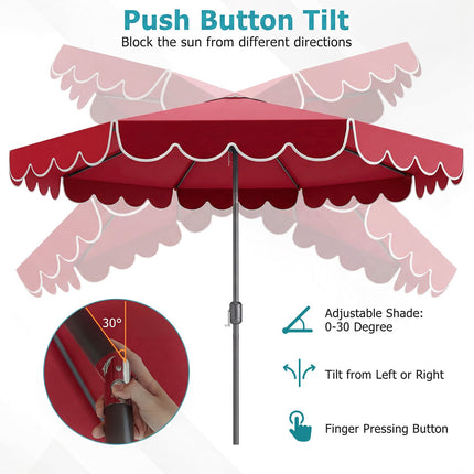 Parasol de terrasse de 3 m (10 pi) avec manivelle et bouton-poussoir d'inclinaison, rouge