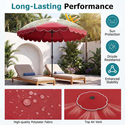 Parasol de terrasse de 3 m (10 pi) avec manivelle et bouton-poussoir d'inclinaison, rouge