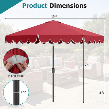 Parasol de terrasse de 3 m (10 pi) avec manivelle et bouton-poussoir d'inclinaison, rouge