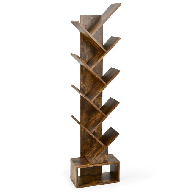 Bibliothèque d'arbre à 10 niveaux avec tiroir pour chambre/salon marron rustique