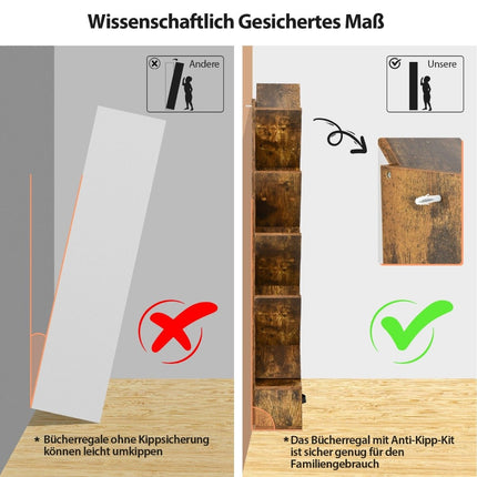 Bücherregal mit 10 Etagen und Schubladen, für Schlafzimmer/Wohnzimmer, rustikales Braun