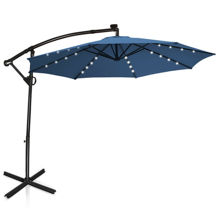 Parasol déporté solaire LED de 3 m – Rotation à 360°, bleu