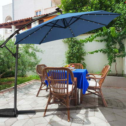 Parasol déporté solaire LED de 3 m – Rotation à 360°, bleu