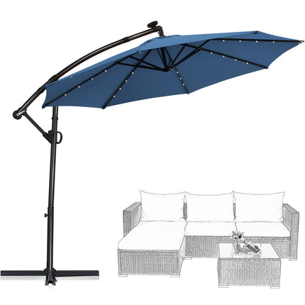 Parasol déporté solaire LED de 3 m – Rotation à 360°, bleu