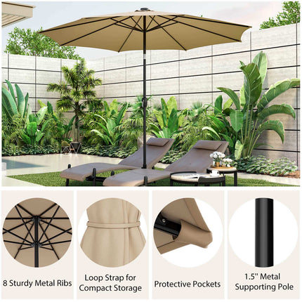 Parasol de terrasse solaire LED de 3 m, inclinaison par manivelle, beige