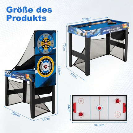 10-in-1 Multi-Spieltisch-Set mit Billard, Hockey, Tischtennis