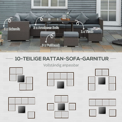 10-piece dark gray rattan patio set with cushions