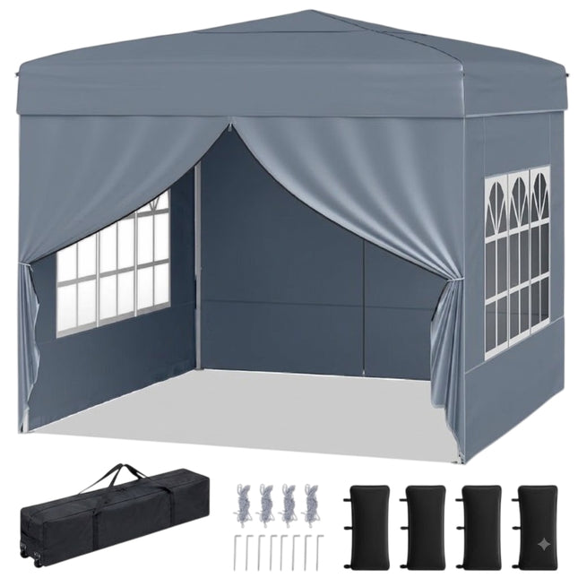 10x10 Pop Up Pavillon mit 4 Seitenwänden, Grau
