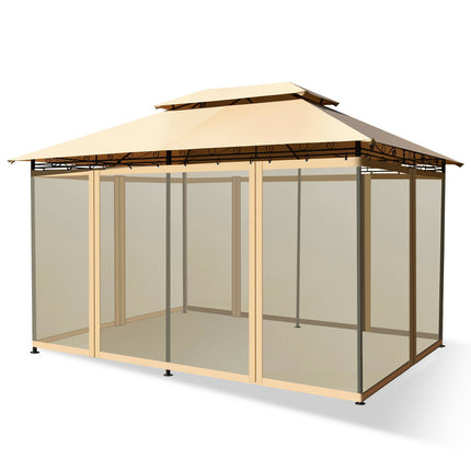 10x13 Fuß Terrassen-Pavillon mit abnehmbaren Netzwänden, Beige