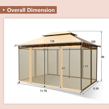 10x13 Fuß Terrassen-Pavillon mit abnehmbaren Netzwänden, Beige