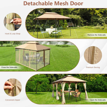 10x13 Fuß Terrassen-Pavillon mit abnehmbaren Netzwänden, Beige