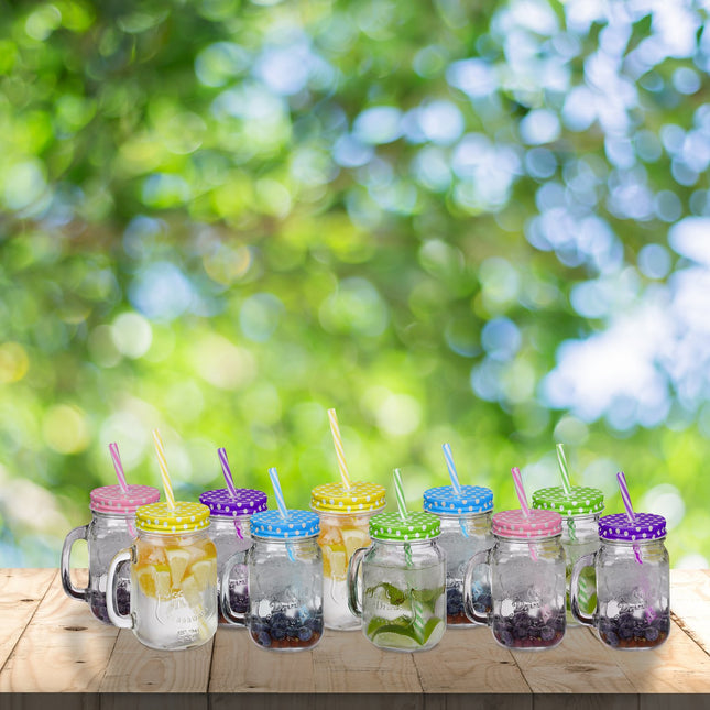 10 verres à boire colorés avec couvercles