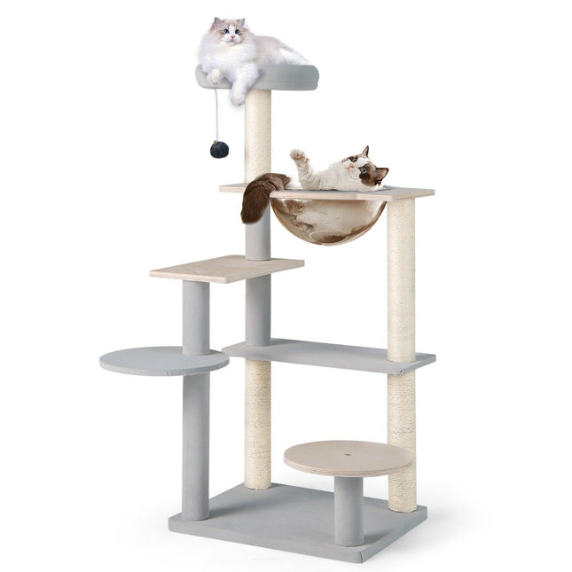 Poteau à gratter moderne de 113 cm de haut avec plate-forme de visualisation amovible et rembourrée, arbre grimpant