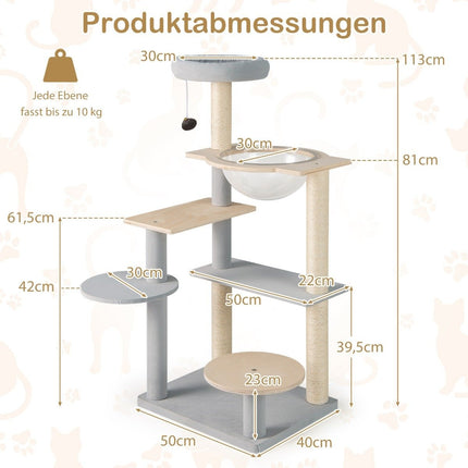 113 cm hoher moderner Kratzbaum mit abnehmbarer und gepolsterter Aussichtsplattform, Kletterbaum