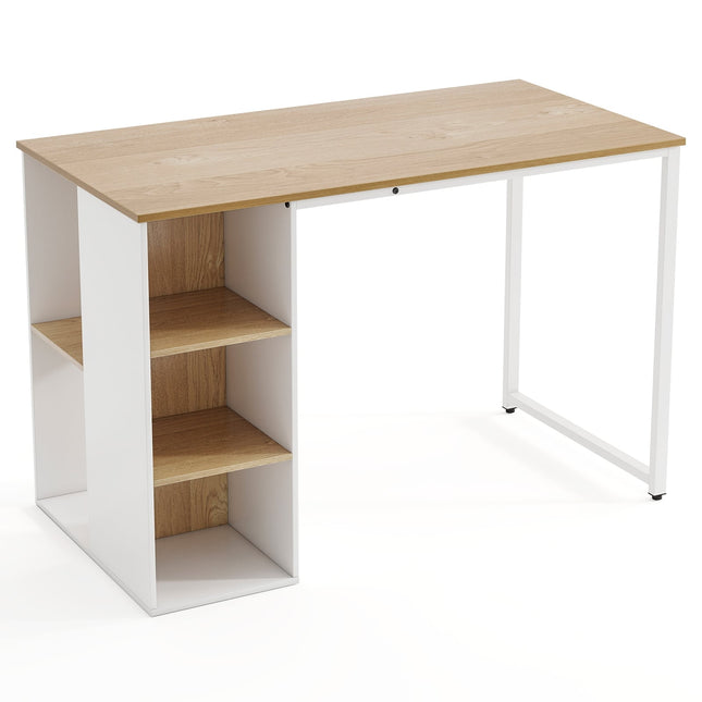 Bureau d'ordinateur de 115 cm avec 5 étagères de rangement, finition naturelle