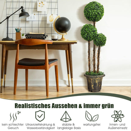 115 cm Kunstpflanze mit Topf &amp; 3 Kugeln Kunstbaum, künstliche Dekopflanze, Grünpflanzen