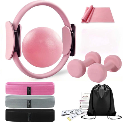 11-teiliges Pilates-Set mit Ring, Ball, Bändern und Hanteln