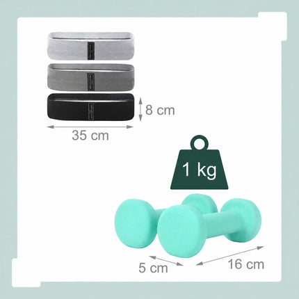 11-teiliges Pilates-Set mit Ring, Ball, Bändern und Hanteln