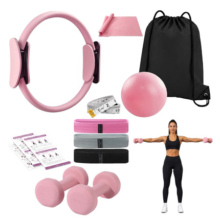 11-teiliges Pilates-Set mit Ring, Ball, Bändern und Hanteln