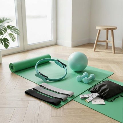 11-teiliges Pilates-Set mit Ring, Ball, Bändern und Hanteln