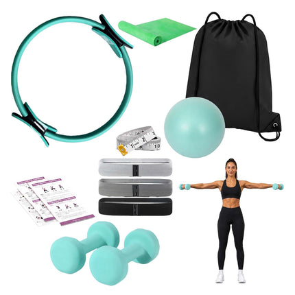 11-teiliges Pilates-Set mit Ring, Ball, Bändern und Hanteln