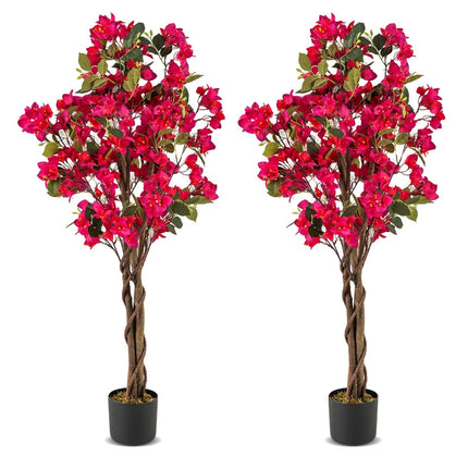 Bougainvillier artificiel de 120 cm avec pot, rose, lot de 2