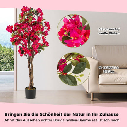 Bougainvillier artificiel de 120 cm avec pot, rose, lot de 2