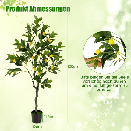 Citronnier artificiel de 120 cm avec pot et 18 citronniers et tilleuls, plante artificielle d'agrumes