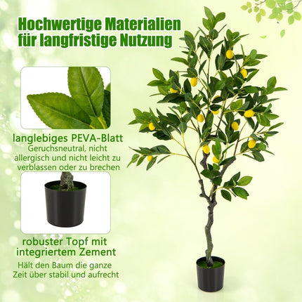 Citronnier artificiel de 120 cm avec pot et 18 citronniers et tilleuls, plante artificielle d'agrumes