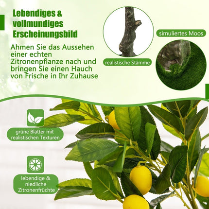 Citronnier artificiel de 120 cm avec pot et 18 citronniers et tilleuls, plante artificielle d'agrumes