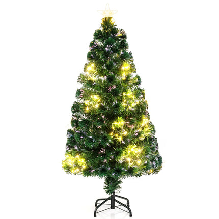 Sapin de Noël en fibre optique de 120 cm avec lumières, en PVC, avec base stable.