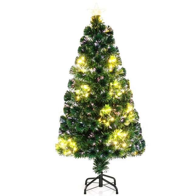 Sapin de Noël en fibre optique de 120 cm avec lumières, en PVC, avec base stable.