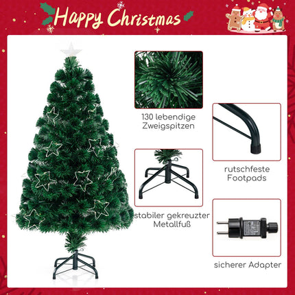 Sapin de Noël en fibre optique de 120 cm avec lumières, en PVC, avec base stable.