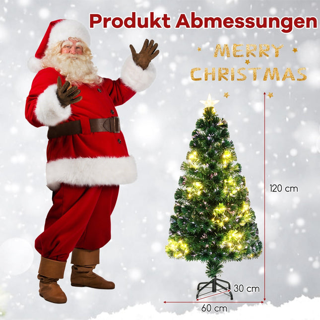 Sapin de Noël en fibre optique de 120 cm avec lumières, en PVC, avec base stable.