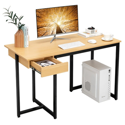 Bureau d'ordinateur de 120 cm de long avec tiroir et coussinets réglables Bureau d'ordinateur naturel