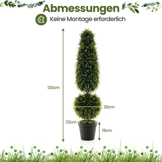 120 cm Kunstpflanze Kunstbaum mit Topf getopft Buchsbaum Formschnitt grün