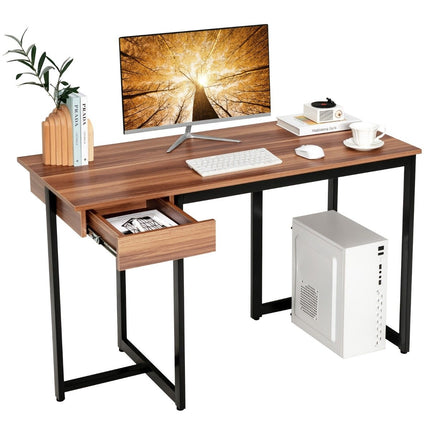 Bureau d'ordinateur de 120 cm de long avec tiroir et patins réglables Bureau d'ordinateur en noyer